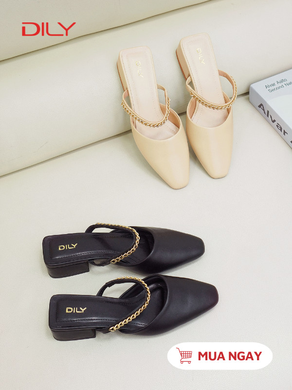 Guốc sục mũi vuông quai phối xích sang trọng DL0539 - DILY