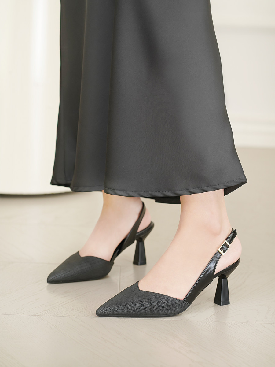 Giày Slingback AA0479 Đen Vân Nổi