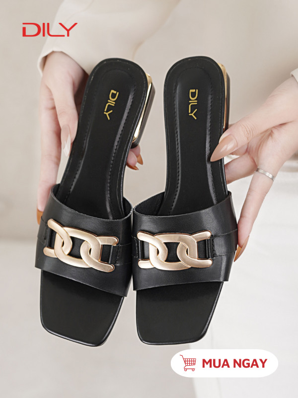 Dép guốc mũi vuông phối khóa kim loại sang trọng AA0409 - DILY