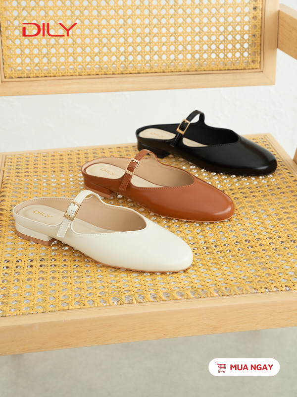 Giày mules mũi tròn quai mảnh tôn chân DL0651 - DILY