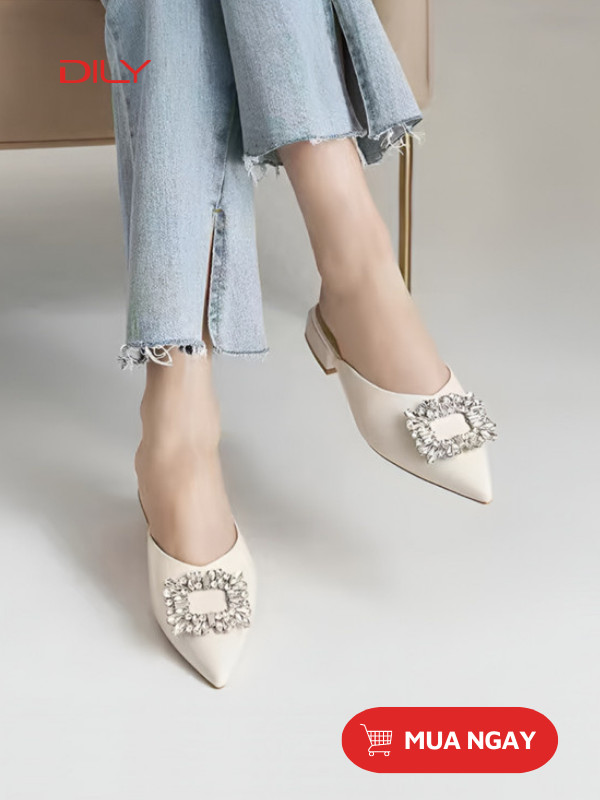 Guốc bít mũi nhọn đính tag đá vuông sang trọng AA0400 - DILY