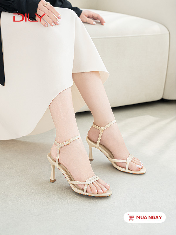 Sandal cao gót quai mảnh da vân cao cấp DL0650 - DILY