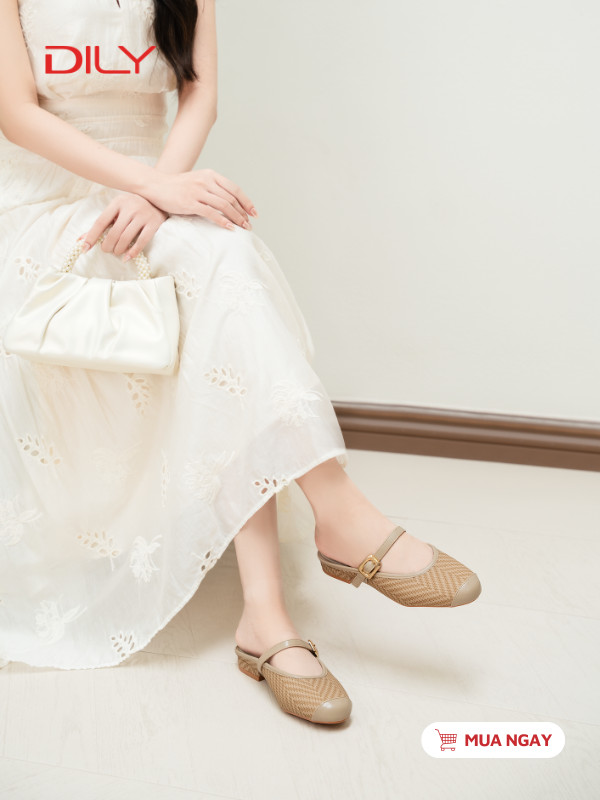 Dép sục mũi tròn phối da họa tiết đa mây DL0641 - DILY