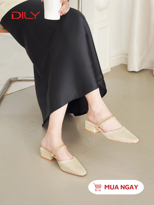 Guốc sục mũi vuông quai phối xích sang trọng DL0539 - DILY