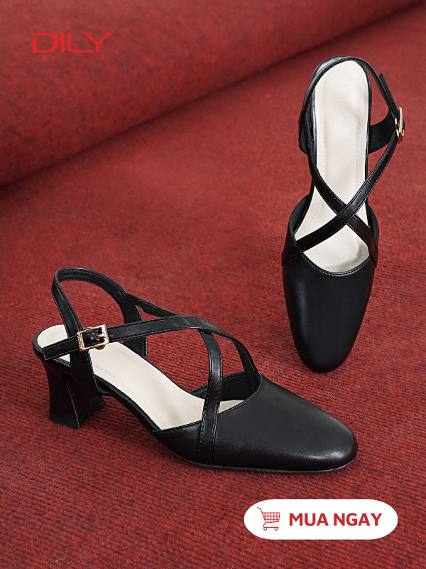 Giày cao gót mũi tròn quai mảnh đan chéo thanh lịch DL0566 - DILY
