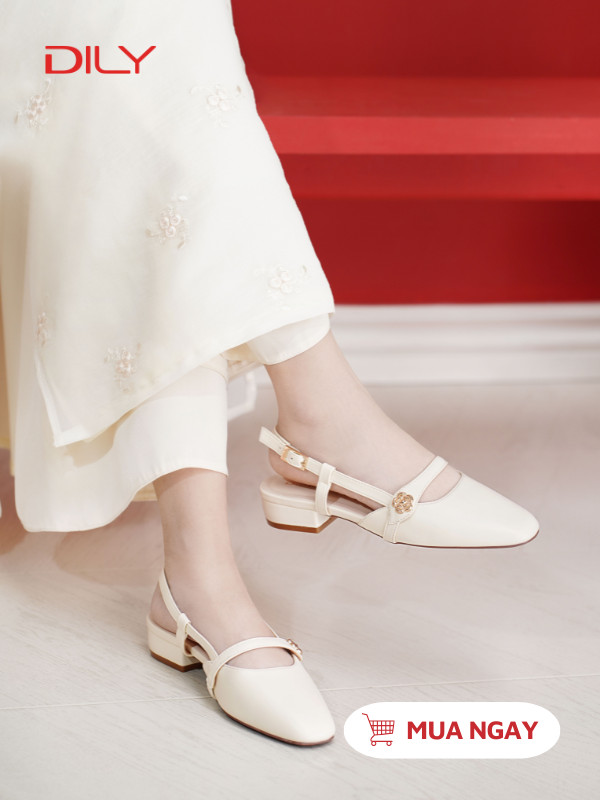 Giày búp bê mũi vuông quai đính hoa nữ tính DL0570 - DILY