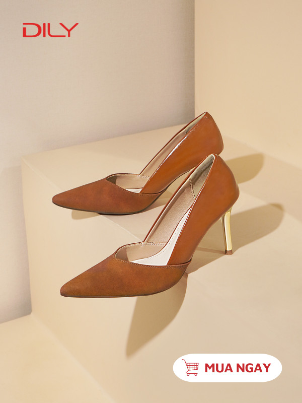 Giày cao gót phối da cao cấp, gót nhọn ánh vàng sang trọng AA0481 - DILY