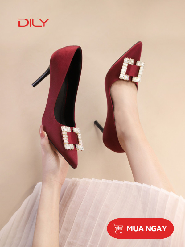 Giày cao gót đỏ đính tag đá sang trọng AA0442 - DILY