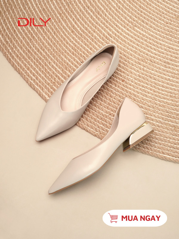 Giày búp bê mũi nhọn tôn chân, gót vuông cao 2.5cm AA0470 - DILY