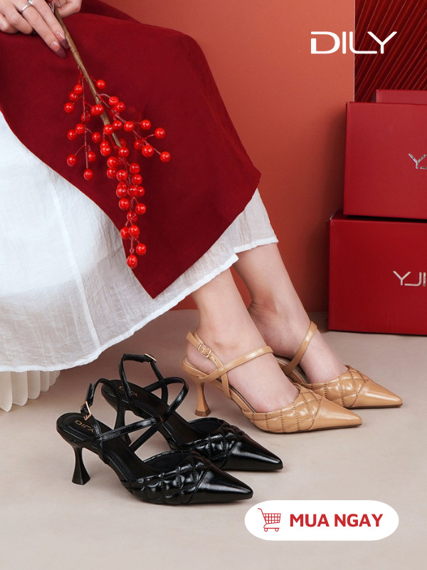 Giày Slingback mũi nhọn thêu chỉ sang trọng AA0488 - DILY
