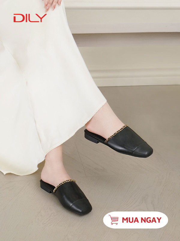 Guốc sục mũi vuông phối quai xích sang trọng AA0483 - DILY