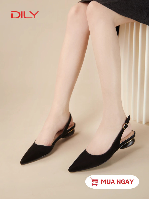 Giày búp bê mũi nhọn quai hở gót trendy AA0439 - DILY