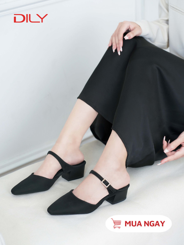 Guốc sục mũi vuông quai phối khóa đính đá sang trọng AA0499 - DILY