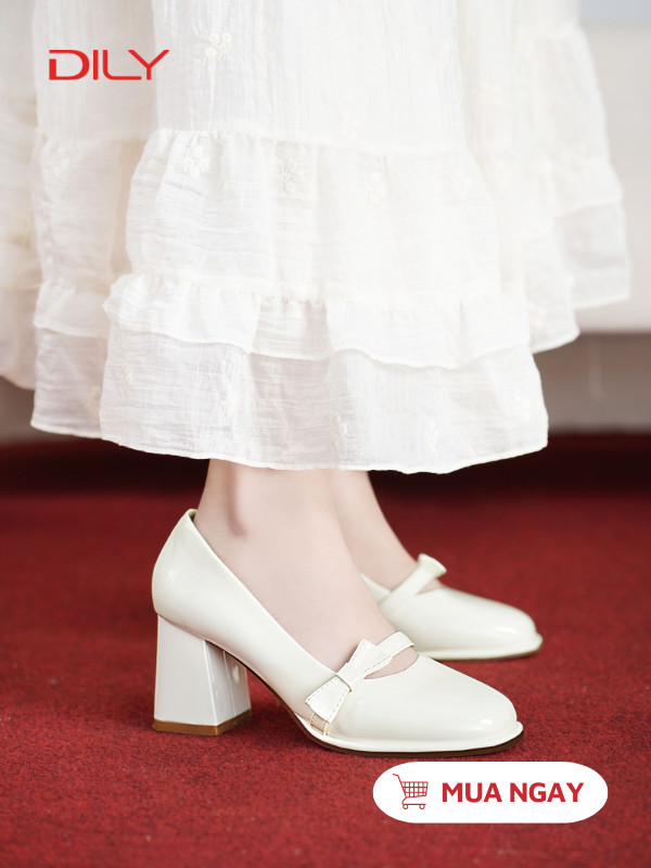 Giày cao gót quai ngang đính nơ thanh lịch, gót vuông cao 6.5cm DL0567 - DILY