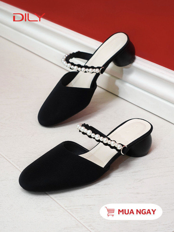 Mules mũi tròn quai phối ngọc trai tinh tế DL0564 - DILY