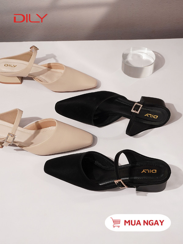 Mules mũi vuông quai ngang đính khóa sang trọng AA0499 - DILY