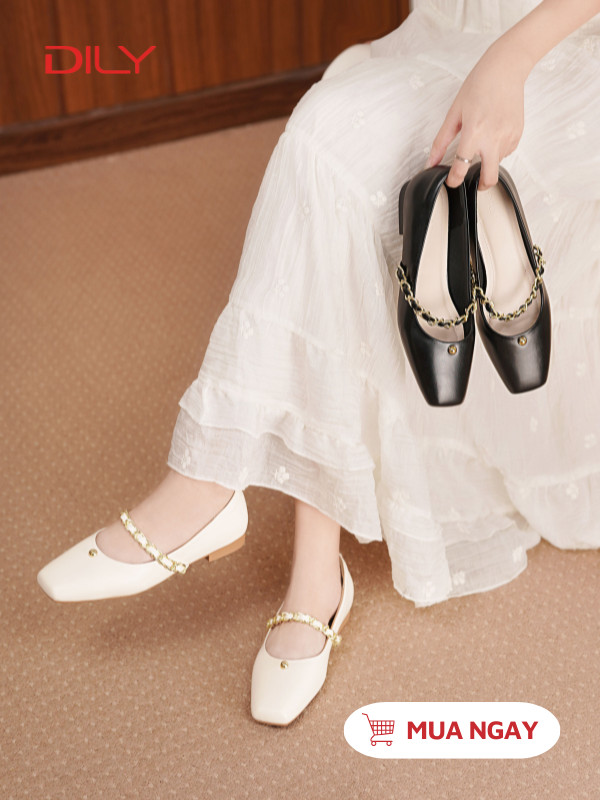 Giày búp bê mũi vuông quai phối xích nổi bật DL0559 - DILY 