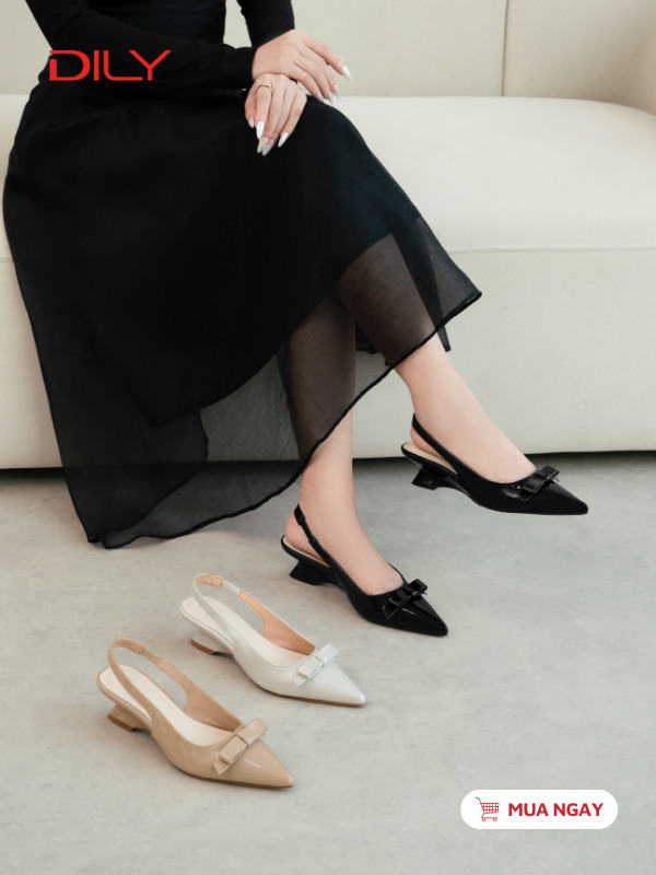 Giày slingback mũi nhọn phối nơ trẻ trung DL0631 - DILY