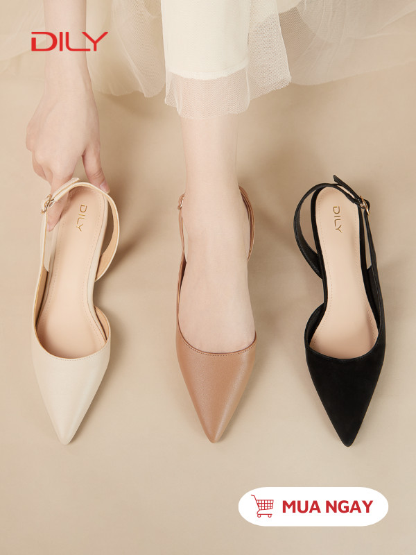 Giày búp bê slingback gót cao 2.5cm tiện dụng AA0439 - DILY