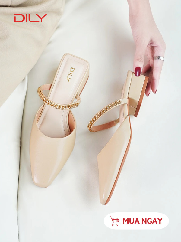 Guốc sục gót vuông đế thấp quai xích sang trọng DL0539 - DILY