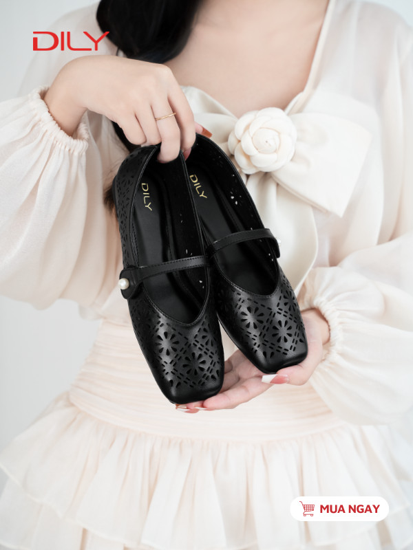 Giày búp bê mũi vuông nền da họa tiết sang trọng DL0627 - DILY