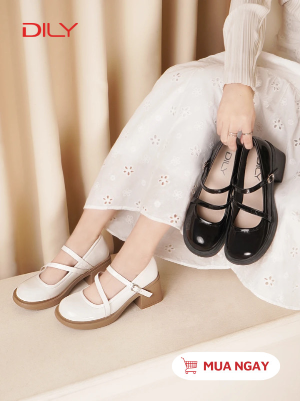 Giày Mary Jane da bóng mũi tròn quai ngang hot trend cao 5cm AG0128 - DILY