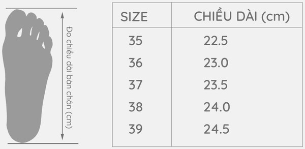 Bảng Chọn Size Giày Sandal AA0431