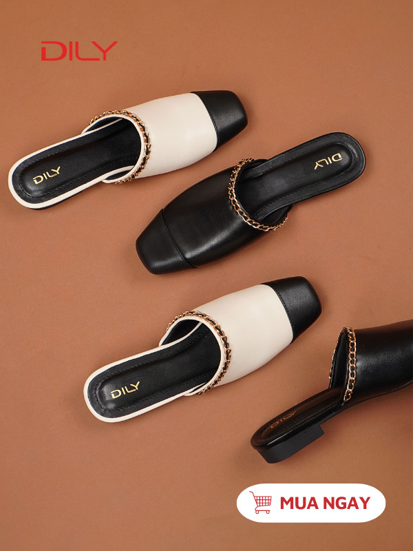 Mules mũi vuông gắn khóa xích trendy AA0483 - DILY