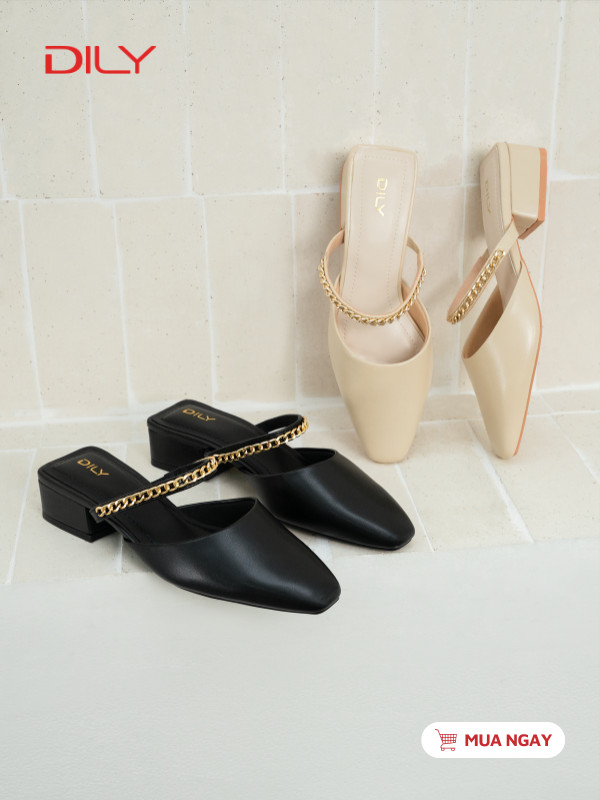 Guốc sục mũi vuông quai phối xích sang trọng DL0539 - DILY