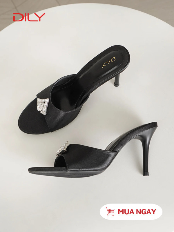 Guốc đính đá vải lụa satin cao cấp DL0542 - DILY