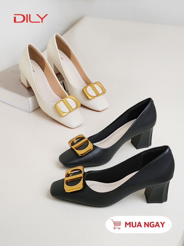 Giày cao gót đế vuông phối khóa bản to thanh lịch AA0484 - DILY