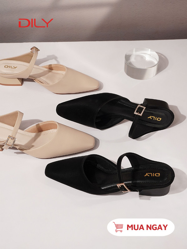 Guốc sục mũi vuông quai gắn khóa thanh lịch AA0499 - DILY