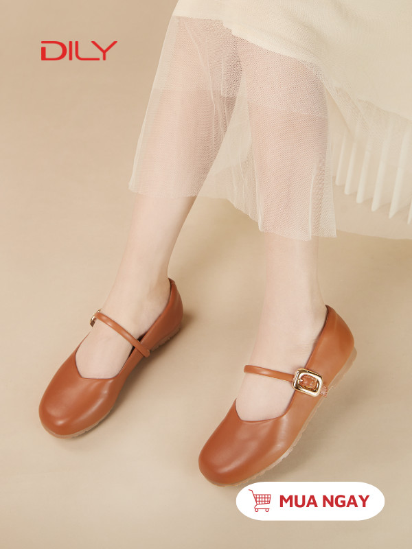 Giày búp bê mũi tròn kèm quai eo xinh xắn AA0438 - DILY