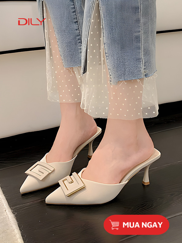 Guốc mules nữ mũi nhọn đính khóa chữ G sang trọng AA0353 - DILY