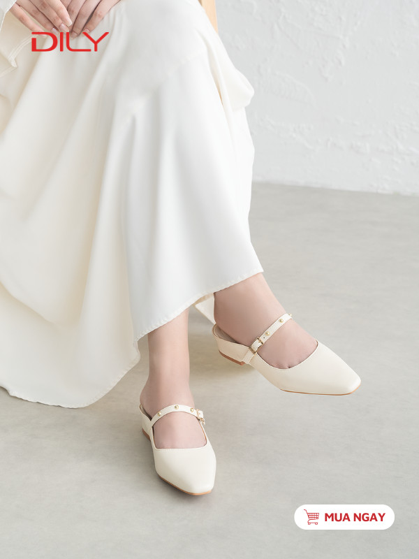Guốc sục mũi vuông quai ngang đính đá DL0588 - DILY