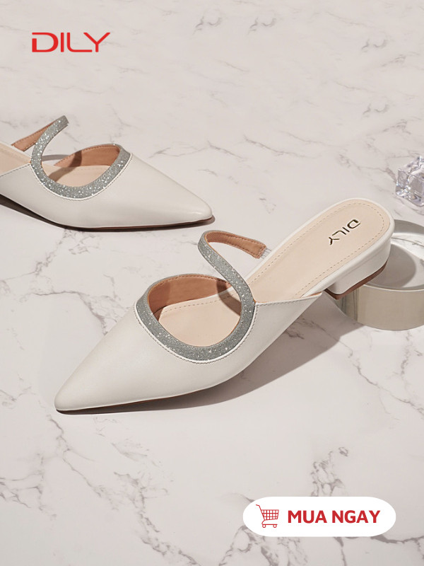 Giày mules đế thấp quai kim tuyến sang trọng AA0490 - DILY