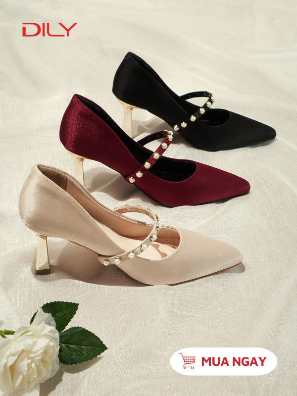 Thiết kế giày mũi nhọn kèm quai eo đính ngọc trai sành điệu AA0462 - DILY