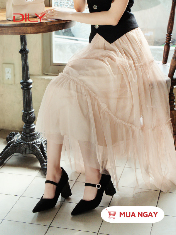 Giày cao gót mũi nhọn phối khóa ngọc trai tiểu thư AA0475 - DILY