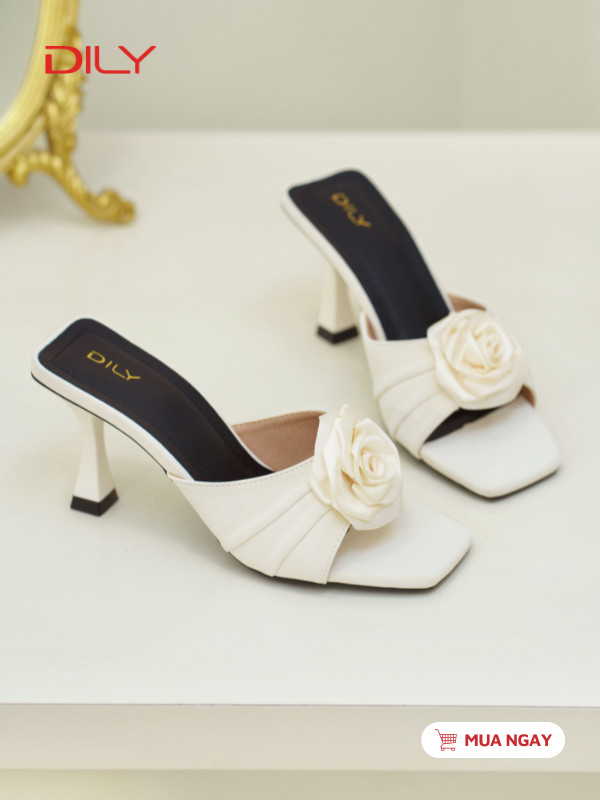 Dép guốc quai xếp ly đính hoa sang trọng DL0577 - DILY