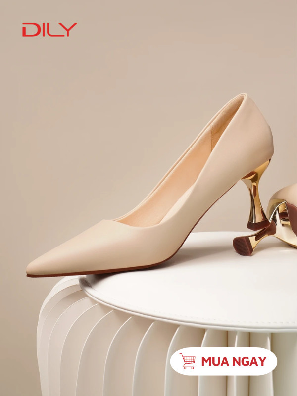 Giày cao gót mũi nhọn tôn chân, gót nhọn ánh vàng sang trọng cao 6.5cm AA0459 - DILY
