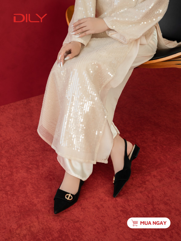 Giày slingback mũi nhọn phối khóa kim loại trẻ trung DL0592 - DILY