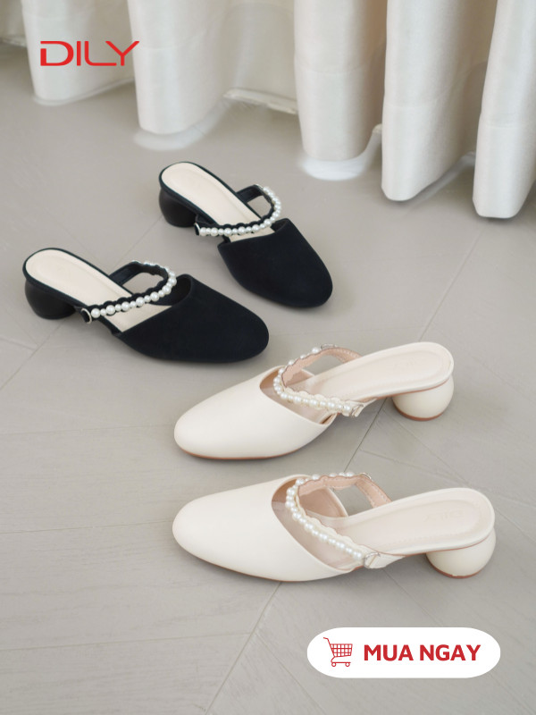 Mules mũi tròn quai phối ngọc trai tinh tế DL0564 - DILY