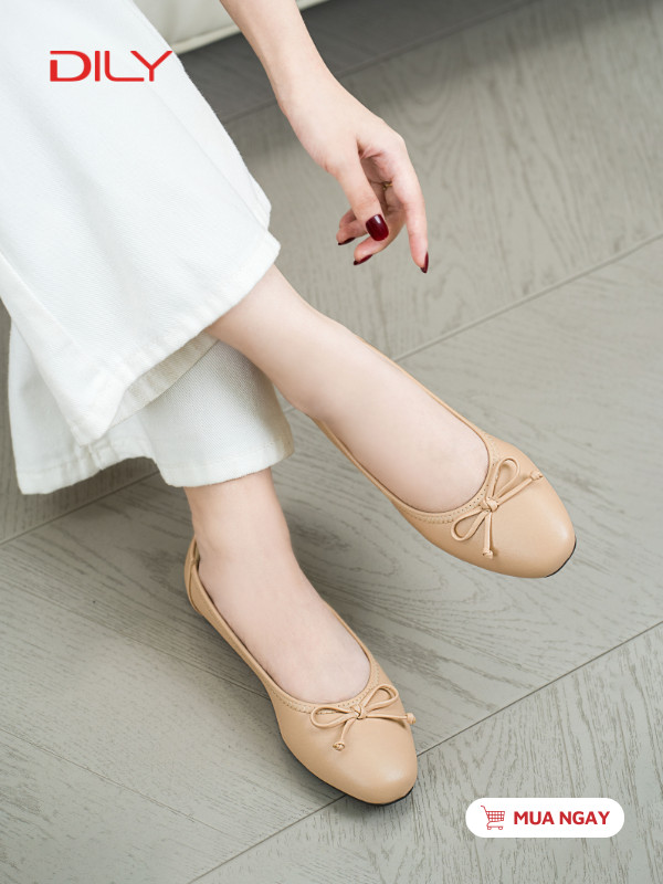 Giày búp bê mũi tròn phối nơ xinh xắn AA0427 - DILY