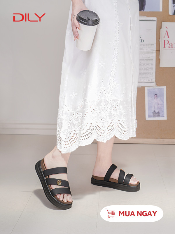 Dép đế độn mũi tròn phối nút hoa trang trí xinh xắn AG0162 - DILY