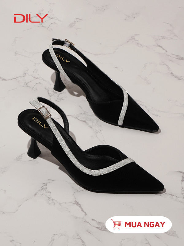 Giày slingback cao gót quai kim tuyến sang trọng AA0480 - DILY