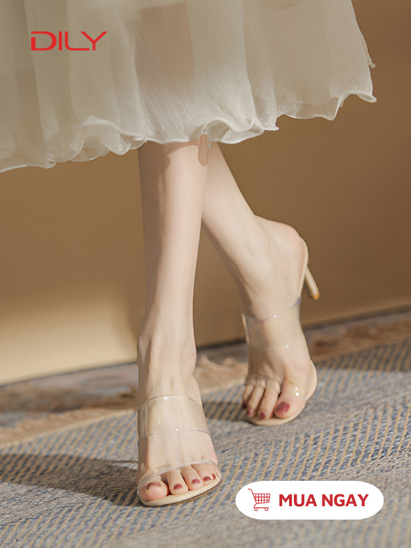 Dép guốc mũi tròn quai trong suốt thời trang AA0384 - DILY