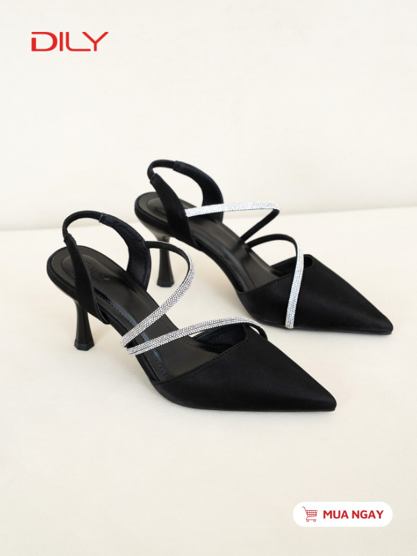 Giày slingback mũi nhọn thiết kế quai đính đá sang trọng DL0688 - DILY