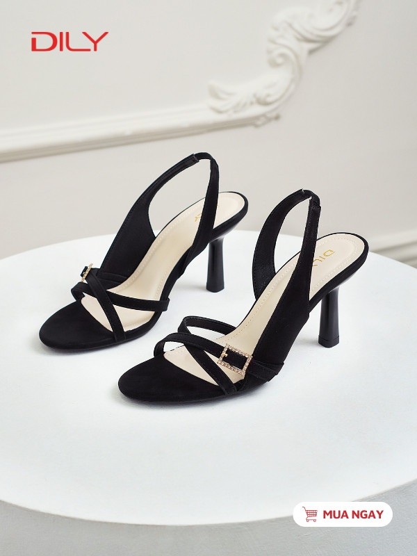 Sandal cao gót quai mảnh phối khóa đính đá tinh tế DL0600 - DILY