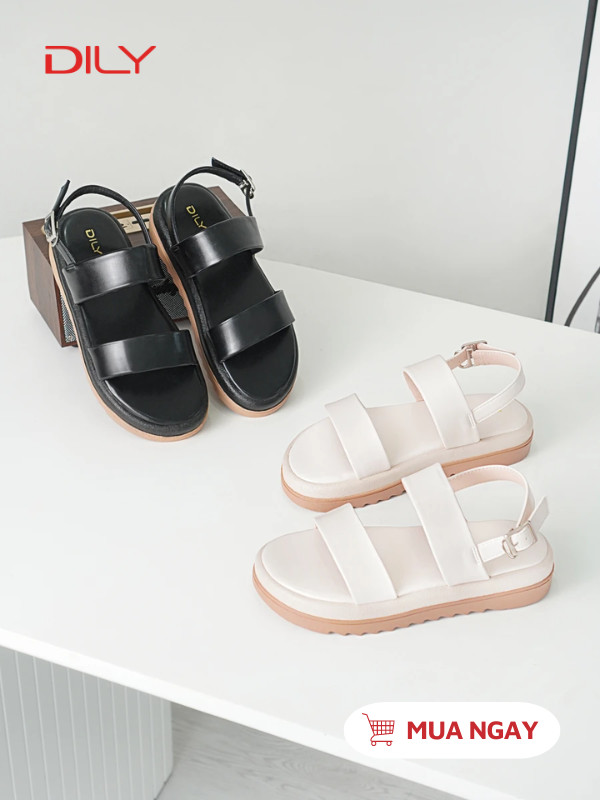 Sandal quai ngang tối giản, đế bánh mì chống trượt cao 3.5cm DL0535 - DILY
