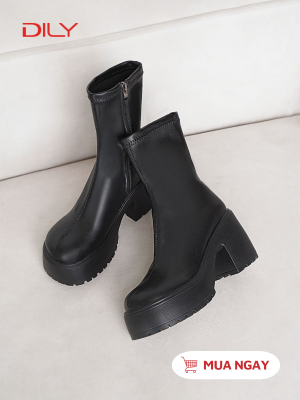 Giày boot cổ thấp thiết kế tối giản, đế cao 9cm thời thượng AG0167 - DILY